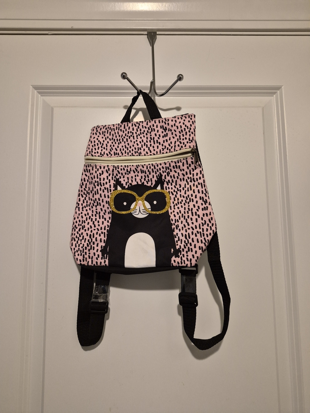 Kids Pink Cat Backpack with Gold Glasses